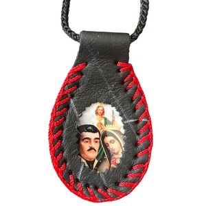 Guadalupe, St Jude, Jesus Malverde Scapular Necklace Leather Knotted Handmade